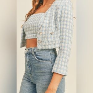 Tweed blazer and crop top matching set
